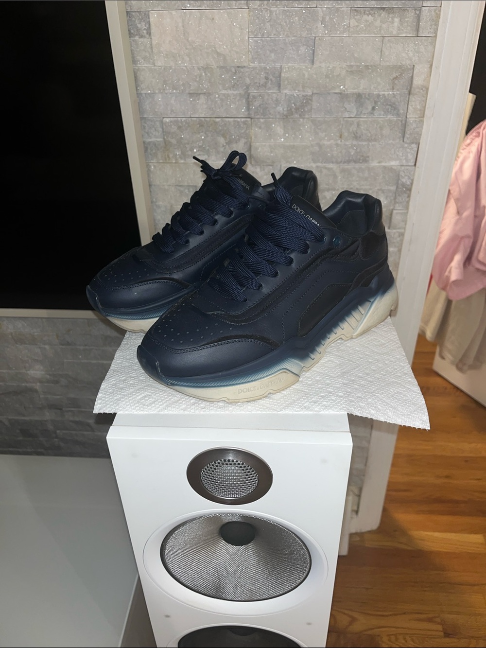 Dolce & Gabbana Men's Dark Navy Leather Chunky Sneakers